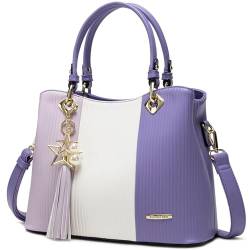 Pomelo Best Damen Handtasche mehrfarbig gestreift Umhängetasche in schöner Farbkombination mit mehreren Innentaschen (Lila/Weiß/Violett) von Pomelo Best
