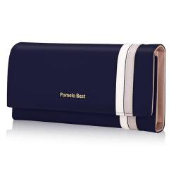 Pomelo Best Geldbörse Damen Portemonnaie Damen Gross RFID Blocker Schlanke Brieftasche mit Vielen Kartenfächer und Münzfach (Marineblau) von Pomelo Best