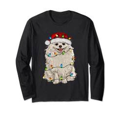 Pomeranian Christmas Tree Light Pyjama Dog Lover Xmas Funny Langarmshirt von Pomeranian Christmas Tee Gift