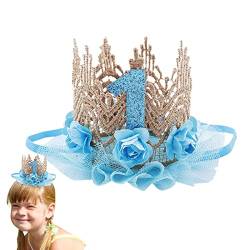 Baby-Mädchen-Geburtstags-Krone, Prinzessin Diademe Geburtstagskronen für Mädchen, Blumenkrone für Dekorationen zum 1. Geburtstag, Haarschmuck für kleine Mädchen von Pomrone