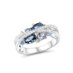 PonPed Damenmode-Doppel-X-Ring, Sterlingsilber-Schmetterlingsringe für Frauen, Damenring, kreativer neuer Zirkon-Ring (10,Blue) von PonPed