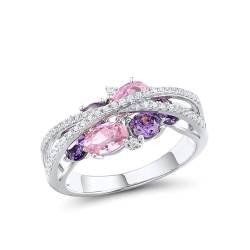 PonPed Damenmode-Doppel-X-Ring, Sterlingsilber-Schmetterlingsringe für Frauen, Damenring, kreativer neuer Zirkon-Ring (11,Pink) von PonPed