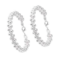 PonPed Elastisches Perlenarmband, Hochzeitsaccessoires, geflochtenes Armband aus 925er Sterlingsilber mit Kugelperlen, Charm-Armband für Damen (2PCS) von PonPed