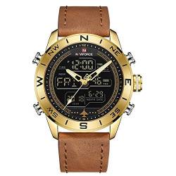 Pongnas Männliche PU-Band-Quarz-elektronische Uhr-wasserdichte Sport-Armbanduhr(Gold) von Pongnas