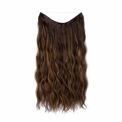 Perücke Brown Wire Hair Extension Langer synthetischer Clip In Wave Curly Hairpiece für Frauen 16 größenverstellbares transparentes Stirnband (C, A) von Poo4kark
