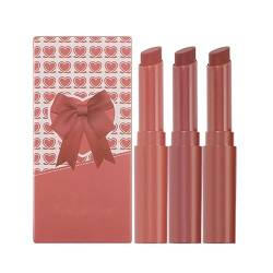 Poo4kark 3-Farben-Nude-Lippenstift-Set, 3-teiliges, natürlich glänzendes Crayon-Lippen-Antihaft-Cup, nicht verblassendes, hochpigmentiertes, langanhaltendes, Ohrstäbchen Lippenstift (B, One Size) von Poo4kark