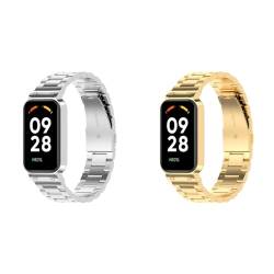 Poo4kark Edelstahlarmband für Mi Band 8 Active/Redmi Band 2 Mehrzweck-Uhrenarmband Metall Uhrenarmbänder mit Schnellverschluss geeignet für Damen&Herren (A+C-b, One Size) von Poo4kark