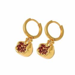 Poo4kark Granatapfel-Ohrringe, beliebtes Design, Gefühl, Überzug, 1 Gold-Zirkon, Retro-Temperament, leichter Luxus-Anhänger mit Ohrringen Doppel Perlen Ohrringe Damen (Gold, One Size) von Poo4kark