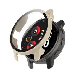 Poo4kark Kompatibel mit Garminvenu 2plus Smartwatch Case Sense Schutzhülle PC + Hartglas-Hülle Film Integrierte Hülle gegen Stürze Schutzhülle (Beige, One Size) von Poo4kark