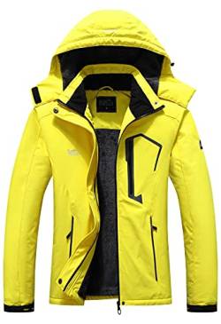 Pooluly Damen Skijacke Warm Winter Wasserdicht Windbreaker Kapuze Regenmantel Snowboard Jacken, gelb, XL von Pooluly