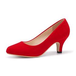 Damen Pumps Stiletto Ferse Höhe 6 cm Schuhe Bequeme Sexy Pumps Hochzeit Abend Arbeit, Velvet Red, 44 EU von Poorevill