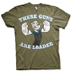 Popeye Guns Are Loaded T-Shirt, Dunkelgrau, olivgrün, L von Popeye