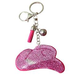 Popfizzy Strass-Schlüsselanhänger-Zubehör für Frauen, glitzernder Schlüsselanhänger, Autoschlüssel, niedlicher Geldbeutelanhänger für Handtaschen, Pinker Cowboyhut (Silber), Einheitsgröße von Popfizzy