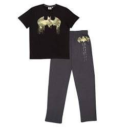 DC Comics Batman Camo Drip Logo Langer Pyjama, Adultes, S-4XL, Schwarz/Dunkelgrau, Offizielle Handelsware von Popgear
