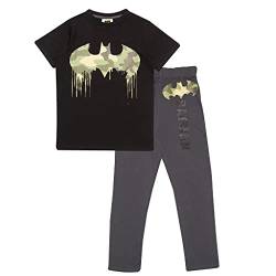 DC Comics Batman Camo Drip Logo Langer Pyjama, Kinder, 104-170, Schwarz/Dunkelgrau, Offizielle Handelsware von Popgear