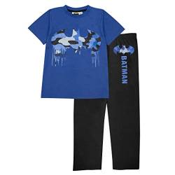 DC Comics Batman Camo Drip Logo Langer Pyjama, Kinder, 104-170, Schwarz Blau, Offizielle Handelsware von Popgear