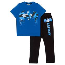DC Comics Batman Camo Drip Logo Langer Pyjama, Mädchen, 104-170, Schwarz Blau, Offizielle Handelsware von Popgear