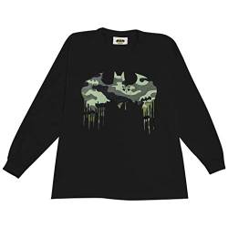 DC Comics Batman Camo Logo Langarm T Shirt, Mädchen, 104-170, Schwarz, Offizielle Handelsware von Popgear