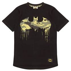 DC Comics Batman Camo Logo T Shirt, Mädchen, 104-170, Schwarz, Offizielle Handelsware von Popgear