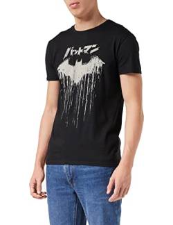 DC Comics Batman Distressed Japanese Logo T Shirt, Adultes, S-5XL, Schwarz, Offizielle Handelsware von Popgear