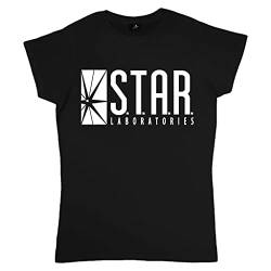DC Comics Das Flash-STAR Labs Logo Tailliertes Damen-T-Shirt Schwarz L | Geschenkidee für Damen, Superheld Top von Popgear