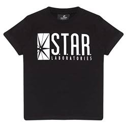 DC Comics Das Flash-Star Labs Logo T Shirt, Kinder, 104-182, Schwarz, Offizielle Handelsware von Popgear