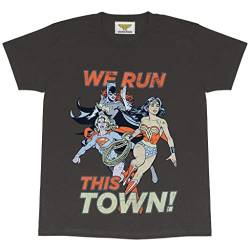 DC Comics Originals Wonder Woman Batgirl Und Super We Run This Town Freund Fit T Shirt, Damen, S-XXL, Holzkohle, Offizielle Handelsware von Popgear
