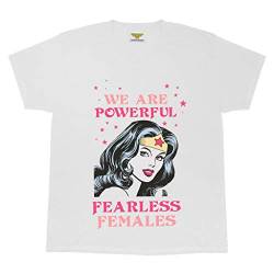 DC Comics Wonder Woman Wonder Woman Fearless T Shirt, Mädchen, 104-182, Weiß, Offizielle Handelsware von Popgear