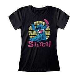 Disney Lilo and Stitch Distressed Stitch T Shirt ausgestattet, Damen, S-2XL, Schwarz, Offizielle Handelsware von Popgear