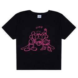 Disney Mickey Mouse und Minnie Mouse Kuss Kruppiertes T Shirt, Damen, S-XXL, Schwarz, Offizielle Handelsware von Popgear