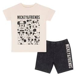 Disney Mickey & Friends Shorts und T Shirt-Set, Mädchen, 104-170, Cream, Offizielle Handelsware von Popgear