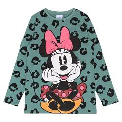 Disney Minnie Mouse Animal Print Langarm T Shirt, Mädchen, 104-170, Teal, Offizielle Handelsware von Popgear