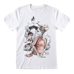 E.T. Vintage Sketch Freund Fit T Shirt, Damen, S-5XL, Weiß, Offizielle Handelsware von Popgear