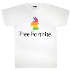 Fortnite Free Regenbogen-Lama T Shirt, Adultes, S-XXL, Weiß, Offizielle Handelsware von Popgear
