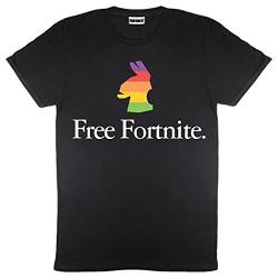 Free Fortnite Regenbogen-Lama T Shirt, Adultes, S-XXL, Schwarz, Offizielle Handelsware von Popgear