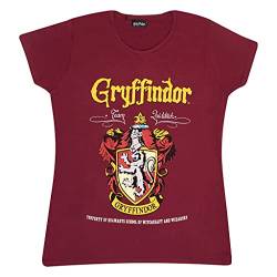 Harry Potter Gryffindor Crest T Shirt ausgestattet, Damen, S-2XL, Burgund, Offizielle Handelsware von Popgear