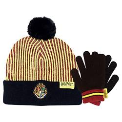 Harry Potter Hogwarts-Abzeichen Mütze und Handschuhe Set, Kinder, One Size, Mehrfarbig, Offizielle Handelsware von Popgear
