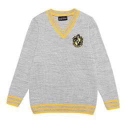 Harry Potter Hufflepuff Haus Junge Strickpullover Grau 128 | Geschenkidee für Jungen, Teen Größen, Hogwarts, Zauberwelt von Popgear