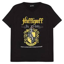 Harry Potter Hufflepuff Kamm T Shirt, Kinder, 110-170, Schwarz, Offizielle Handelsware von Popgear