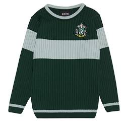 Harry Potter Slytherin Quidditch Junge Strickpullover Grün/Weiß Heather Grey 140 | Geschenkidee für Jungen, Hogwarts Zauberwelt von Popgear