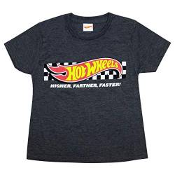 Hot Wheels Höhere Farther Faster T Shirt, Kinder, 104-158, Holzkohle, Offizielle Handelsware von Popgear