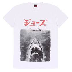 Jaws Japanese Movie Poster T Shirt, Adultes, S-5XL, Weiß, Offizielle Handelsware von Popgear