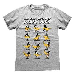 Looney Tunes The Many Moods of Daffy Duck T Shirt, Adultes, S-5XL, Heather Grey, Offizielle Handelsware von Popgear
