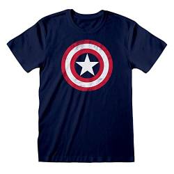 Marvel Avengers Assemble Captain America Distressed Shield T Shirt, Adultes, S-5XL, Marine, Offizielle Handelsware von Popgear