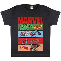 Marvel Avengers Assemble Comic Strips T Shirt, Kinder, 104-170, Schwarz, Offizielle Handelsware von Popgear