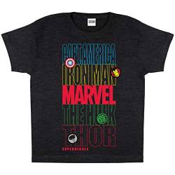 Marvel Comics Avenger Names T Shirt, Kinder, 110-170, Schwarz, Offizielle Handelsware von Popgear