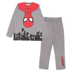 Marvel Comics Spiderman Hanging In The City Langer Pyjama, Kinder, 80-158, Heather Grey, Offizielle Handelsware von Popgear