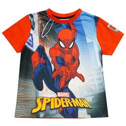 Marvel Comics Spiderman Schwingen durch die Stadt T Shirt, Kinder, 9-10 Jahre, Rot, Offizielle Handelsware von Popgear