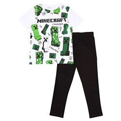 Minecraft Glitching Creeper Langer Pyjama, Kinder, 110-182, Weiß Schwarz, Offizielle Handelsware von Popgear