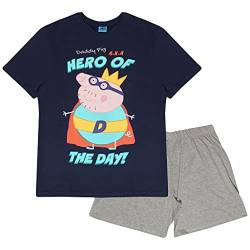 Peppa Pig Daddy Pig Hero of The Day Kurzer Pyjama, Adultes, S-5XL, Navy/Heather Grey, Offizielle Handelsware von Popgear